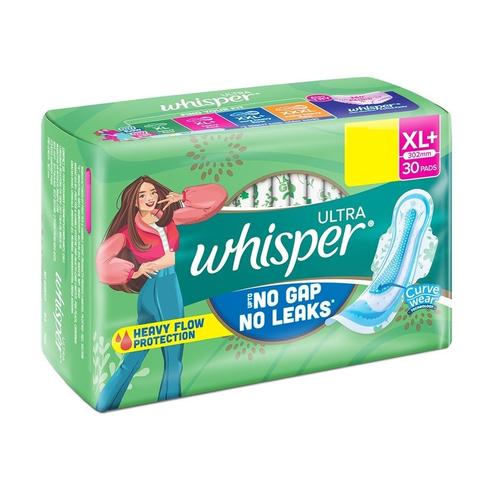 Whisper Ultra Upto No Gap No Leaks Sanitary Pads XL+,  30 Count, Pack of 1 Whisper Ultra Upto No Gap No Leaks Sanitary Pads XL+,  30 Count, Pack of 1