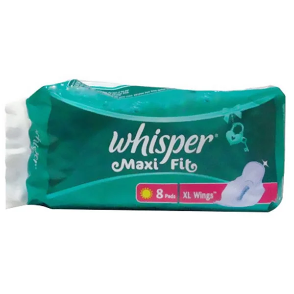 Whisper Maxi Fit Wings Sanitary Pads XL, 8 Count, Pack of 1