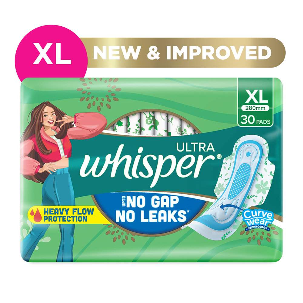 Whisper Ultra Upto No Gap No Leaks Sanitary Pads XL, 30 Count, Pack of 1 Whisper Ultra Upto No Gap No Leaks Sanitary Pads XL, 30 Count, Pack of 1