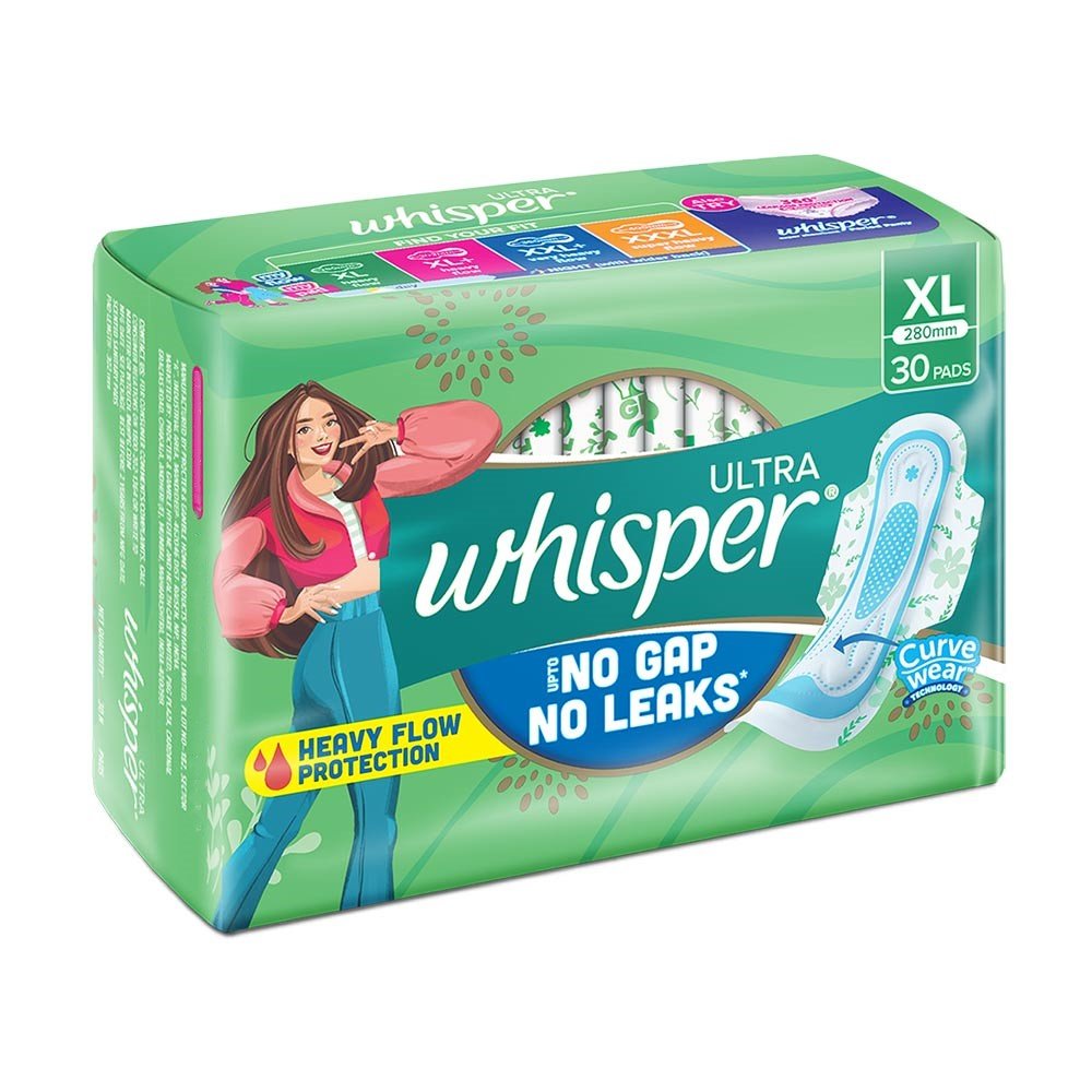 Whisper Ultra Upto No Gap No Leaks Sanitary Pads XL, 30 Count, Pack of 1 Whisper Ultra Upto No Gap No Leaks Sanitary Pads XL, 30 Count, Pack of 1