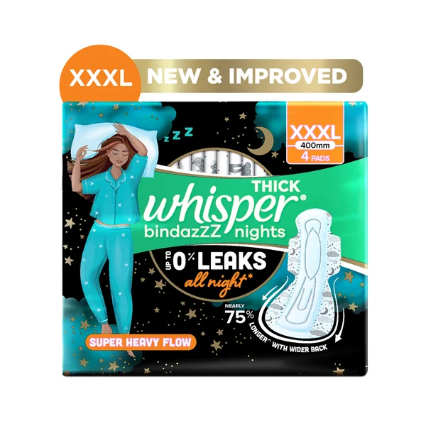 Whisper Bindazzz Nights Sanitary Pads XXXL, 4 Count, Pack of 1