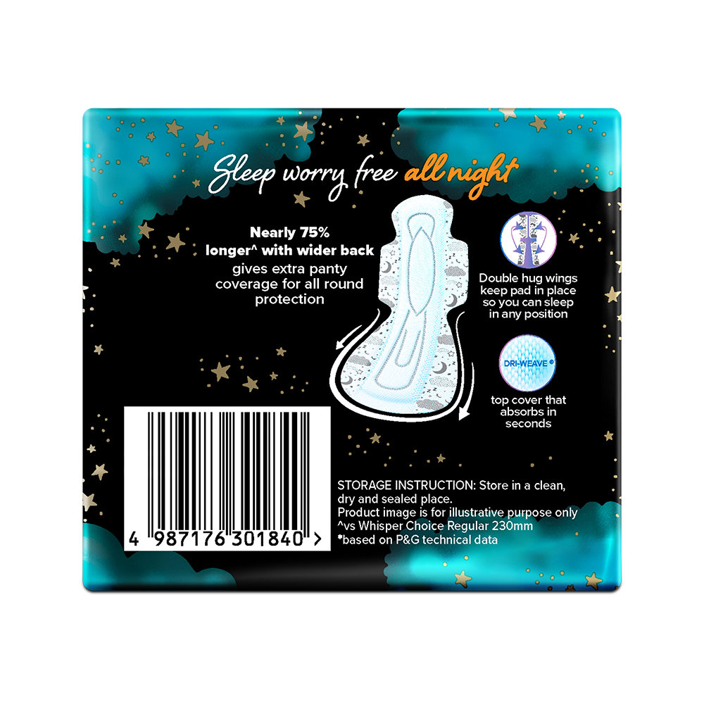 Whisper Bindazzz Nights Sanitary Pads XXXL, 4 Count, Pack of 1 Whisper Bindazzz Nights Sanitary Pads XXXL, 4 Count, Pack of 1