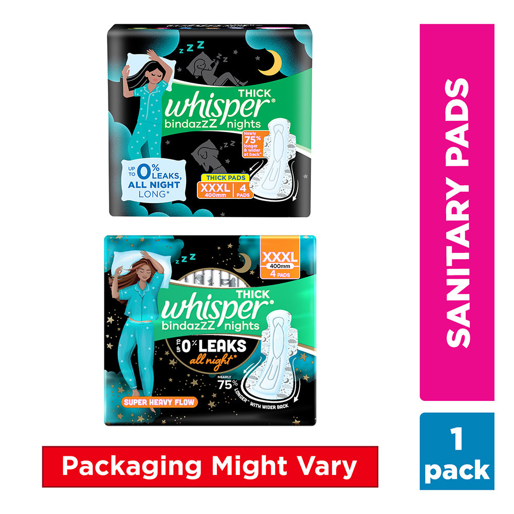 Whisper Bindazzz Nights Sanitary Pads XXXL, 4 Count, Pack of 1 Whisper Bindazzz Nights Sanitary Pads XXXL, 4 Count, Pack of 1