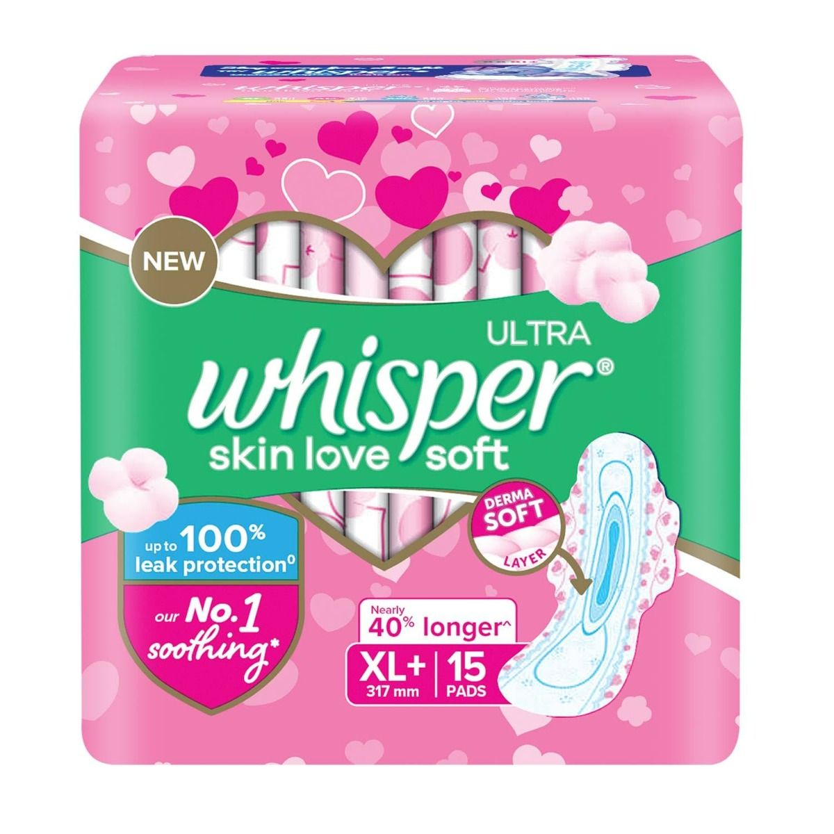 Buy Whisper Ultra Skin Love Soft Sanitary Pads XL+, 15 Count Online
