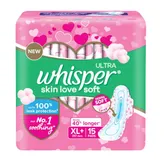 Whisper Ultra Skin Love Soft Sanitary Pads XL+, 15 Count, Pack of 1