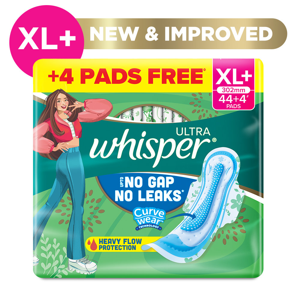 Whisper Ultra Upto No Gap No Leaks Sanitary Pads XL+,  44 Count, Pack of 1 Whisper Ultra Upto No Gap No Leaks Sanitary Pads XL+,  44 Count, Pack of 1
