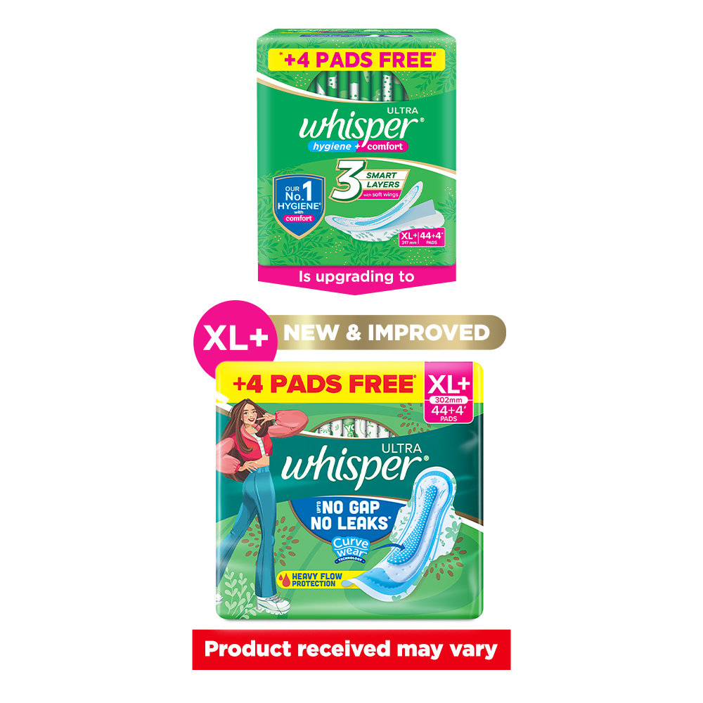 Whisper Ultra Upto No Gap No Leaks Sanitary Pads XL+,  44 Count, Pack of 1 Whisper Ultra Upto No Gap No Leaks Sanitary Pads XL+,  44 Count, Pack of 1