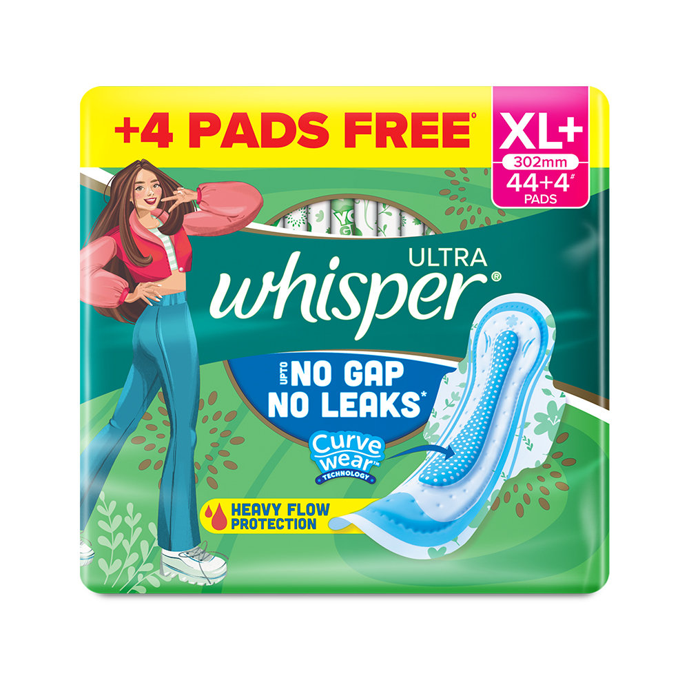 Whisper Ultra Upto No Gap No Leaks Sanitary Pads XL+,  44 Count, Pack of 1 Whisper Ultra Upto No Gap No Leaks Sanitary Pads XL+,  44 Count, Pack of 1