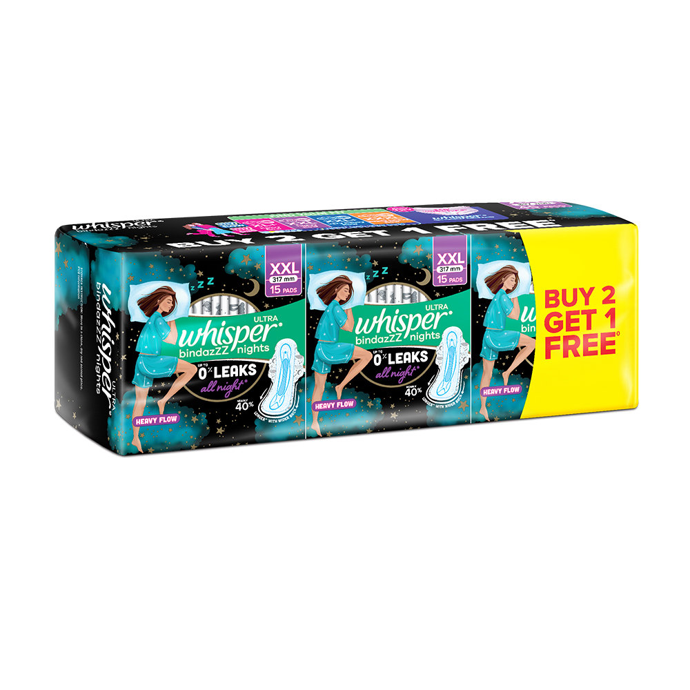 Whisper Bindazzz Ultra Nights Sanitary Pads XXL, 45 Count (Buy 2 Get 1 Free), Pack of 1 Whisper Bindazzz Ultra Nights Sanitary Pads XXL, 45 Count (Buy 2 Get 1 Free), Pack of 1