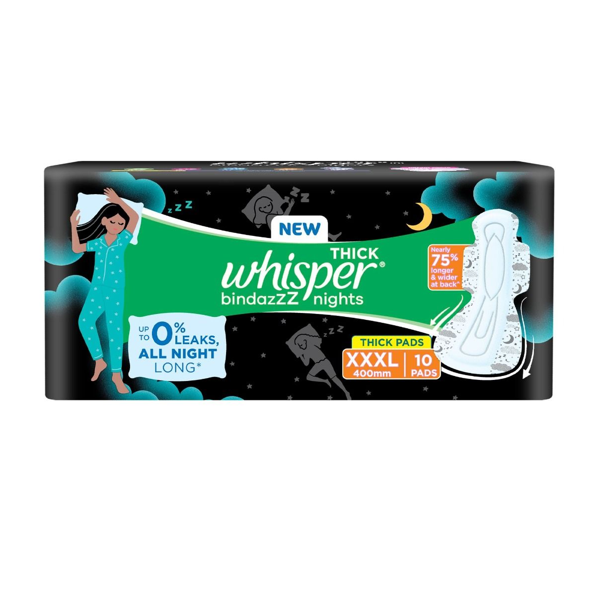 Buy Whisper Bindazzz Nights Sanitary Pads XXXL, 10 Count Online