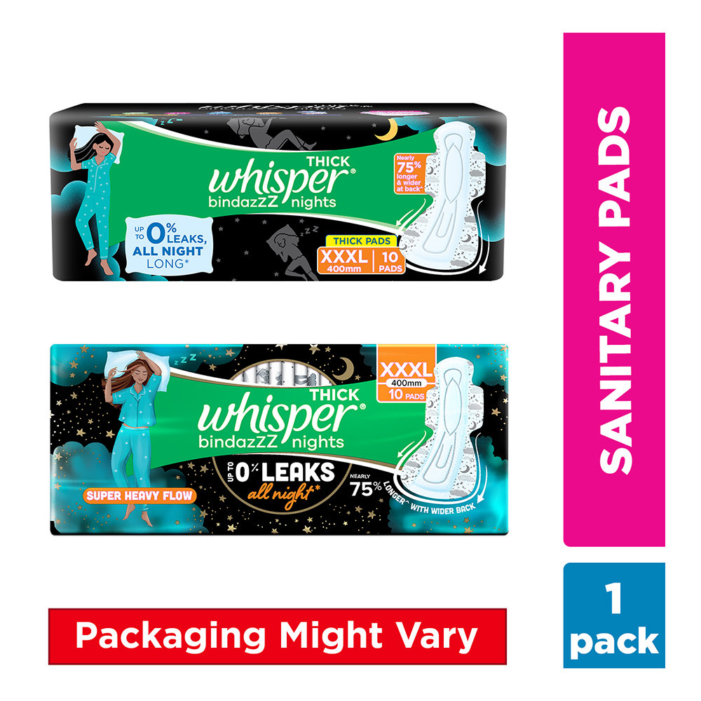 Whisper Bindazzz Nights Sanitary Pads XXXL, 10 Count, Pack of 1 Whisper Bindazzz Nights Sanitary Pads XXXL, 10 Count, Pack of 1