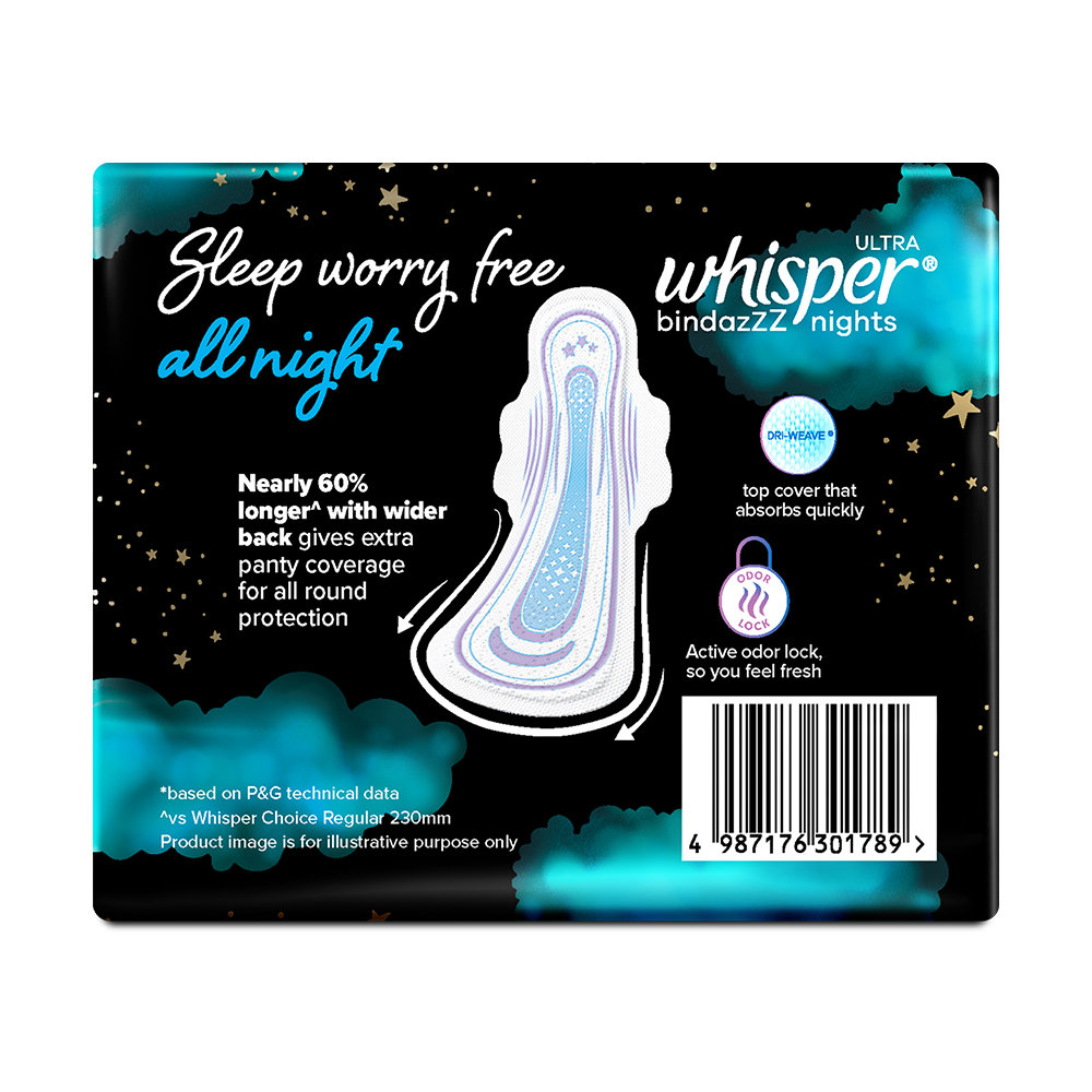 Whisper Bindazzz Nights Sanitary Pads XXL+, 16 Count, Pack of 1 Whisper Bindazzz Nights Sanitary Pads XXL+, 16 Count, Pack of 1