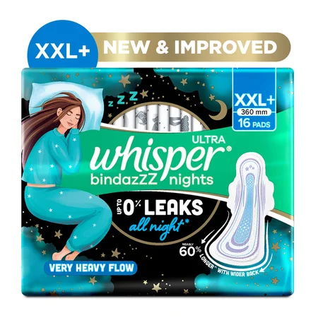 Whisper Bindazzz Nights Sanitary Pads XXL+, 16 Count