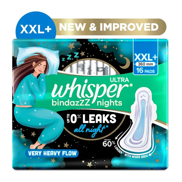 Whisper Bindazzz Nights Sanitary Pads XXL+, 16 Count, Pack of 1