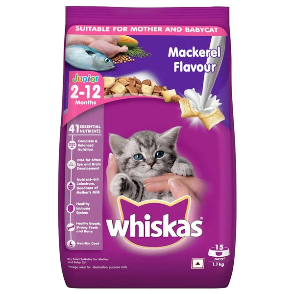 Whiskas Junior Mackerel Flavour Baby Cat Food, 1.1 kg, Pack of 1