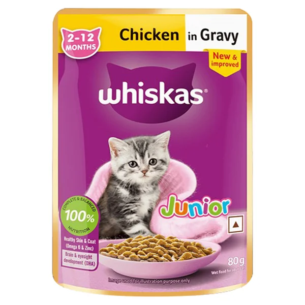 Whiskas Chicken In Gravy Wet Food for Junior Cat, 80 gm, Pack of 1