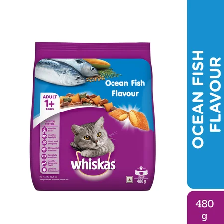 Whiskas Adult Ocean Fish Flavour Cat Food, 480 gm