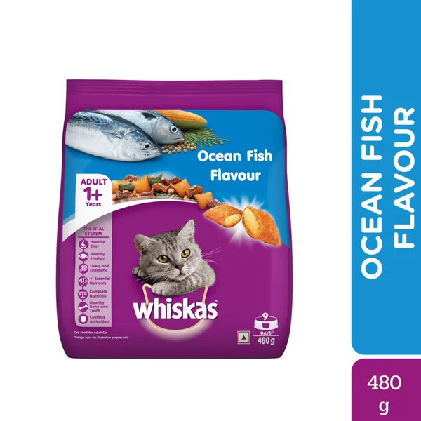 Whiskas Adult Ocean Fish Flavour Cat Food, 480 gm, Pack of 1