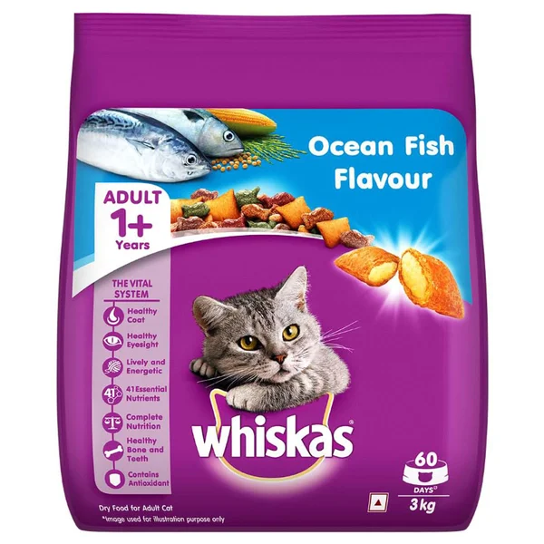 Whiskas Adult Ocean Fish Flavour Cat Food, 3 kg, Pack of 1