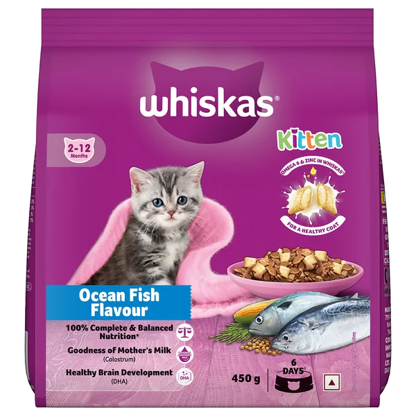 Whiskas Kitten Ocean Fish Flavour Dry Food, 450 gm, Pack of 1