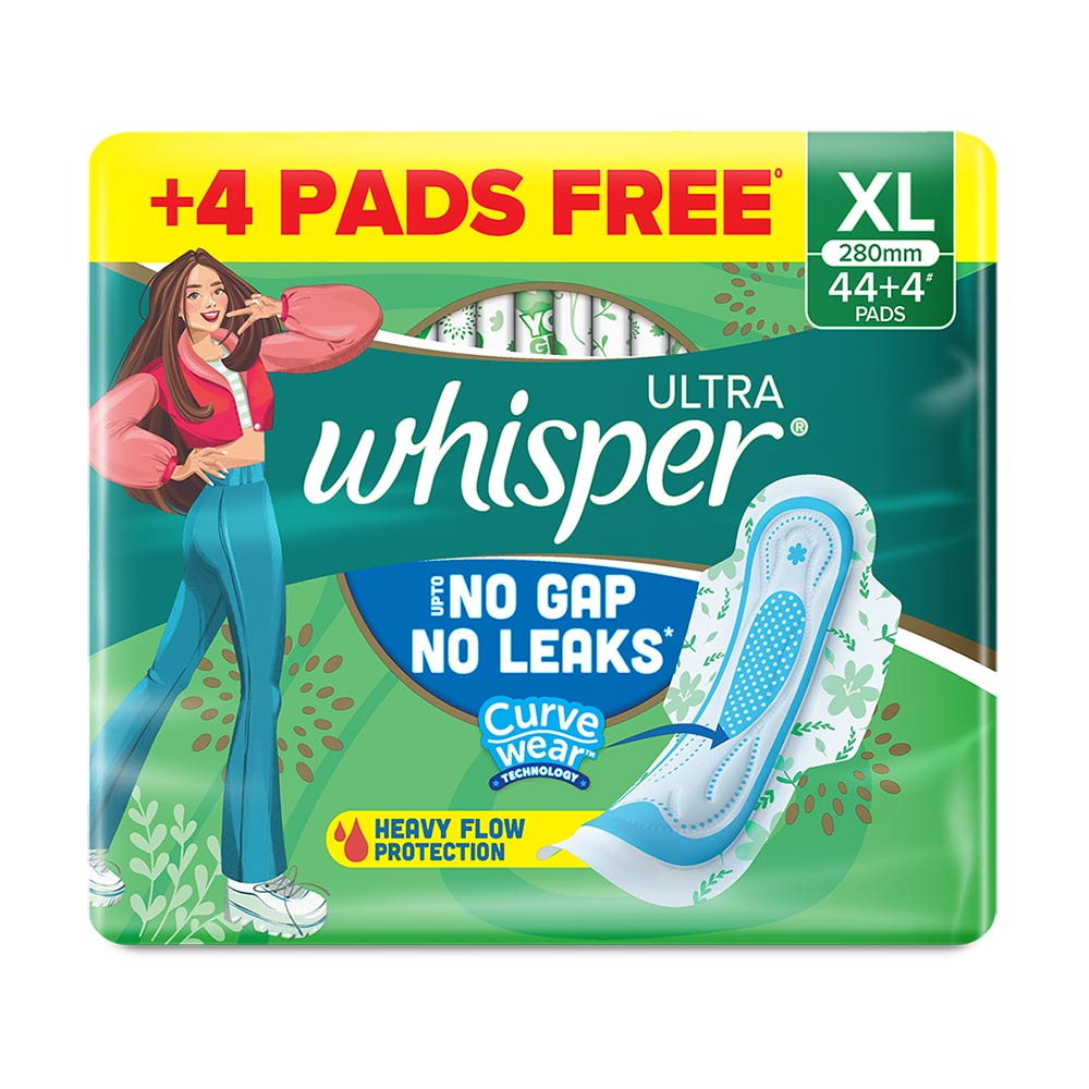 Whisper Ultra Upto No Gap No Leaks Sanitary Pads XL, 44 Count, Pack of 1 Whisper Ultra Upto No Gap No Leaks Sanitary Pads XL, 44 Count, Pack of 1