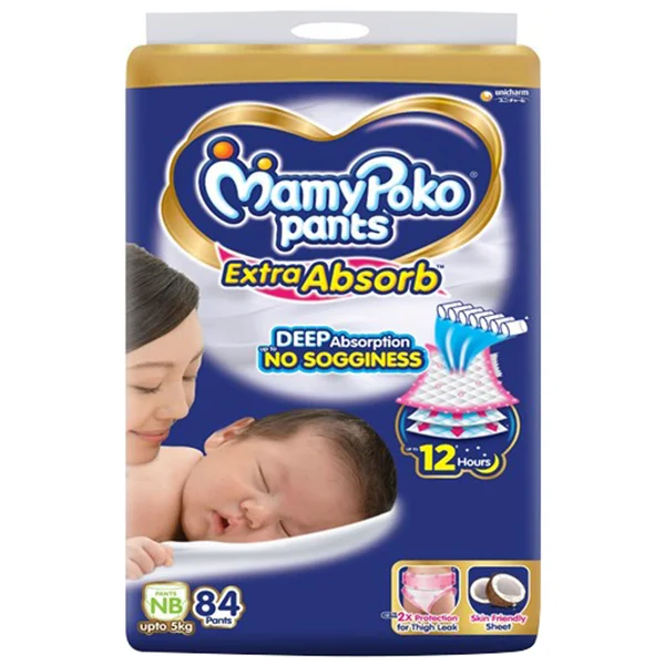 MamyPoko Extra Absorb Diaper Pants New Born, 84 Count, Pack of 1