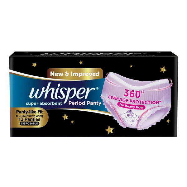 Whisper Super Absorbent Period Panty Medium-Large, 12 Count, Pack of 1