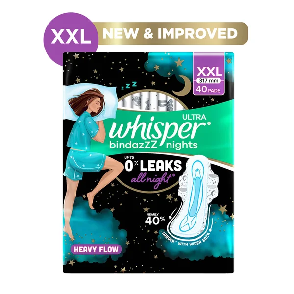 Whisper Bindazzz Ultra Nights Sanitary Pads XXL, 40 Count, Pack of 1