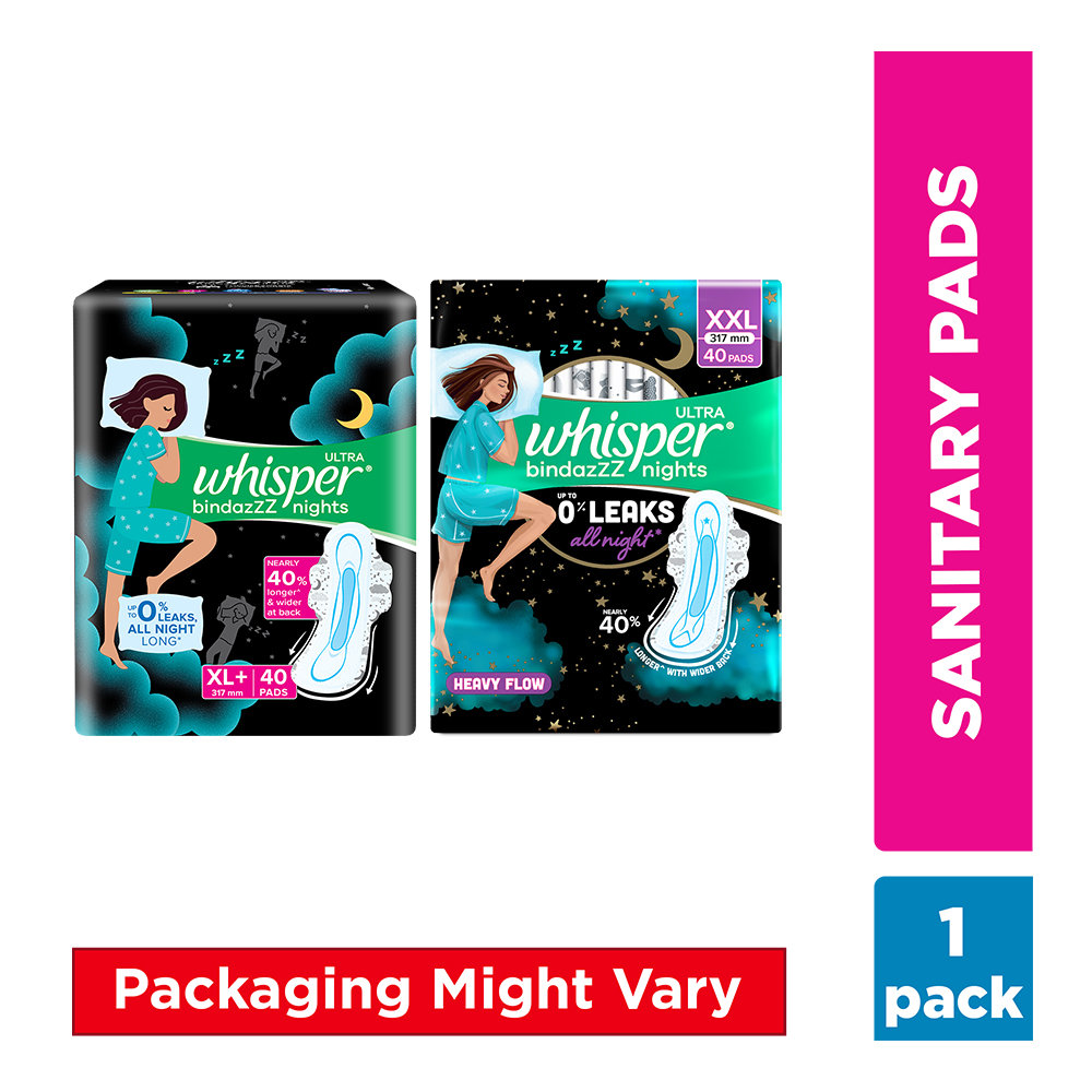 Whisper Bindazzz Ultra Nights Sanitary Pads XXL, 40 Count, Pack of 1 Whisper Bindazzz Ultra Nights Sanitary Pads XXL, 40 Count, Pack of 1