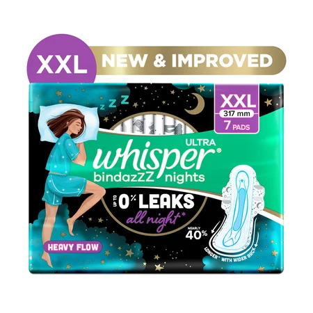 Whisper Bindazzz Ultra Nights Sanitary Pads XXL, 7 Count