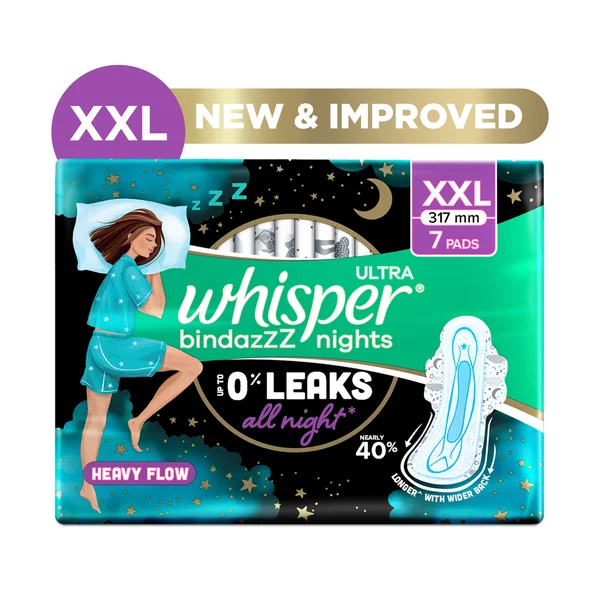 Whisper Bindazzz Ultra Nights Sanitary Pads XXL, 7 Count, Pack of 1
