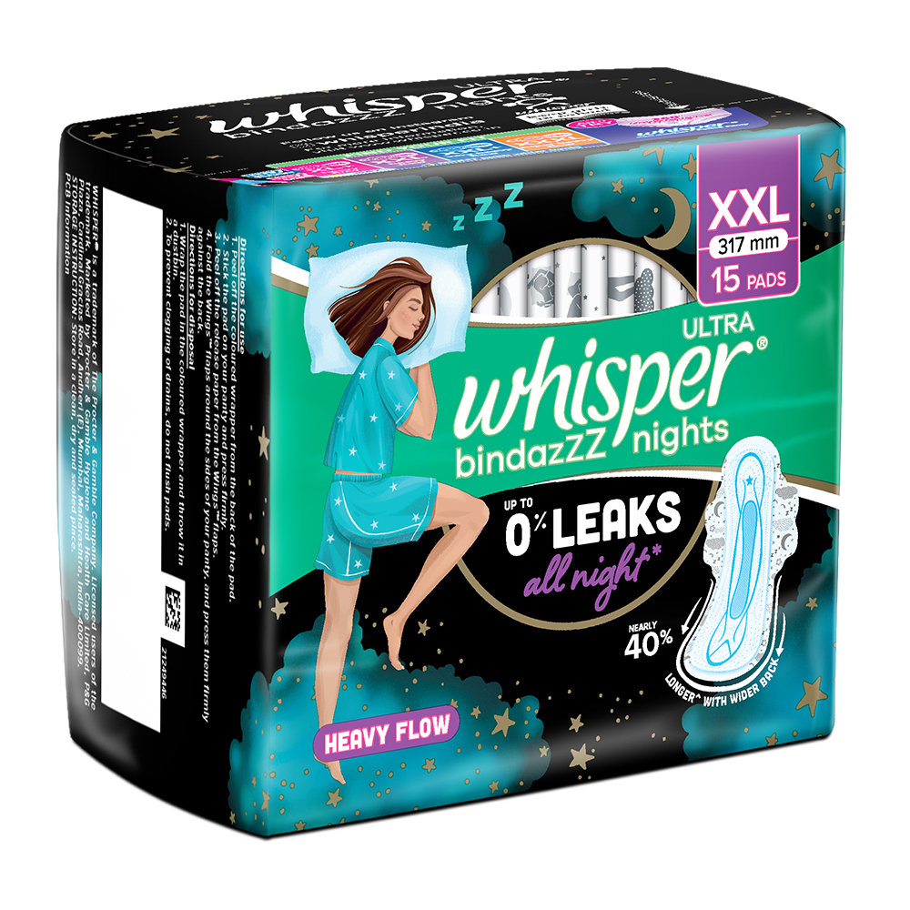 Whisper Bindazzz Ultra Nights Sanitary Pads XXL, 15 Count, Pack of 1 Whisper Bindazzz Ultra Nights Sanitary Pads XXL, 15 Count, Pack of 1