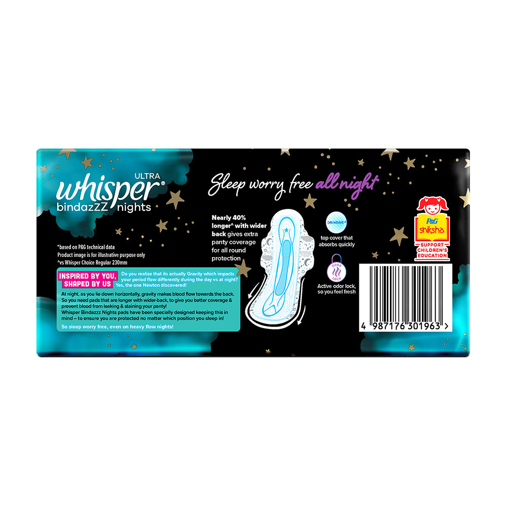 Whisper Bindazzz Ultra Nights Sanitary Pads XXL, 30 Count, Pack of 1 Whisper Bindazzz Ultra Nights Sanitary Pads XXL, 30 Count, Pack of 1