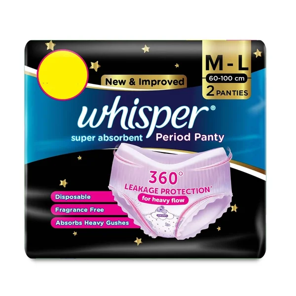 Whisper Super Absorbent Period Panty M-L, 2 Count, Pack of 1