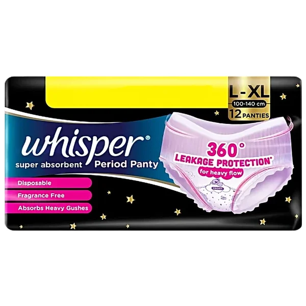 Whisper Super Absorbent Period Panty Large-XL, 12 Count