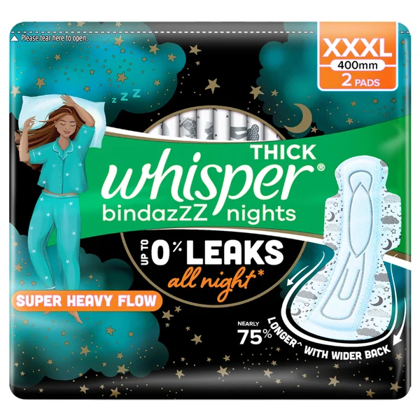 Whisper Bindazzz Ultra Nights Sanitary Pads XXXL, 2 Count