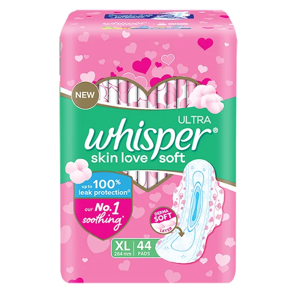 Whisper Ultra Skin Love Soft Sanitary Pads for Women XL, 44 Count, Pack of 1