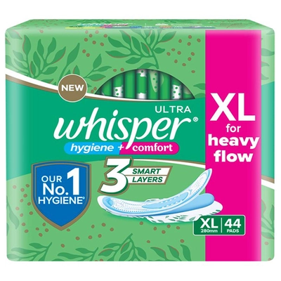 Whisper Ultra Clean Sanitary Pads XL, 44 Count, Pack of 1