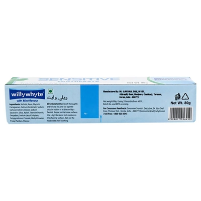 Willywhyte Sensitive Mint Flavour Toothpaste, 80 gm, Pack of 1