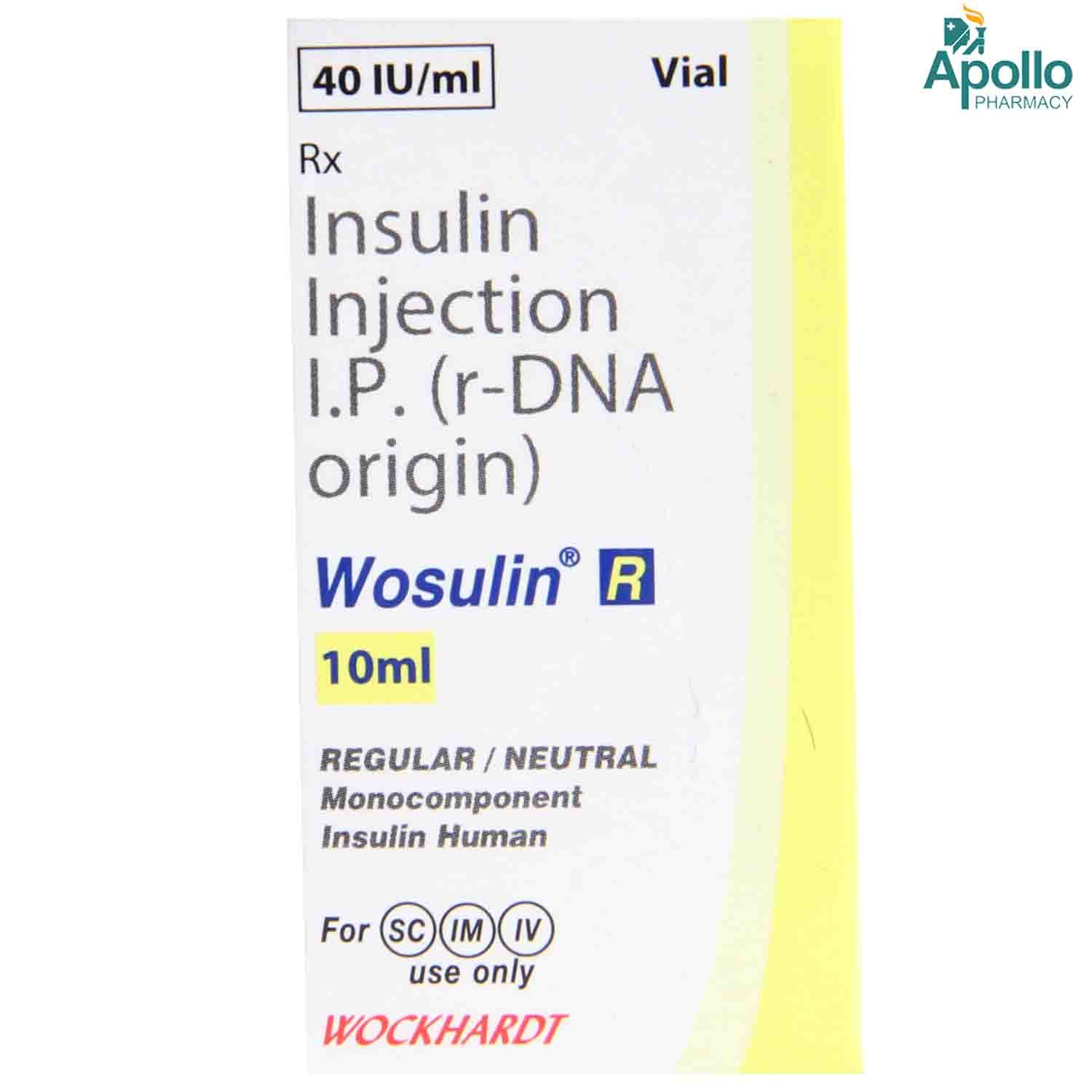 Buy WOSULIN R 40IU INJECTION 10ML Online