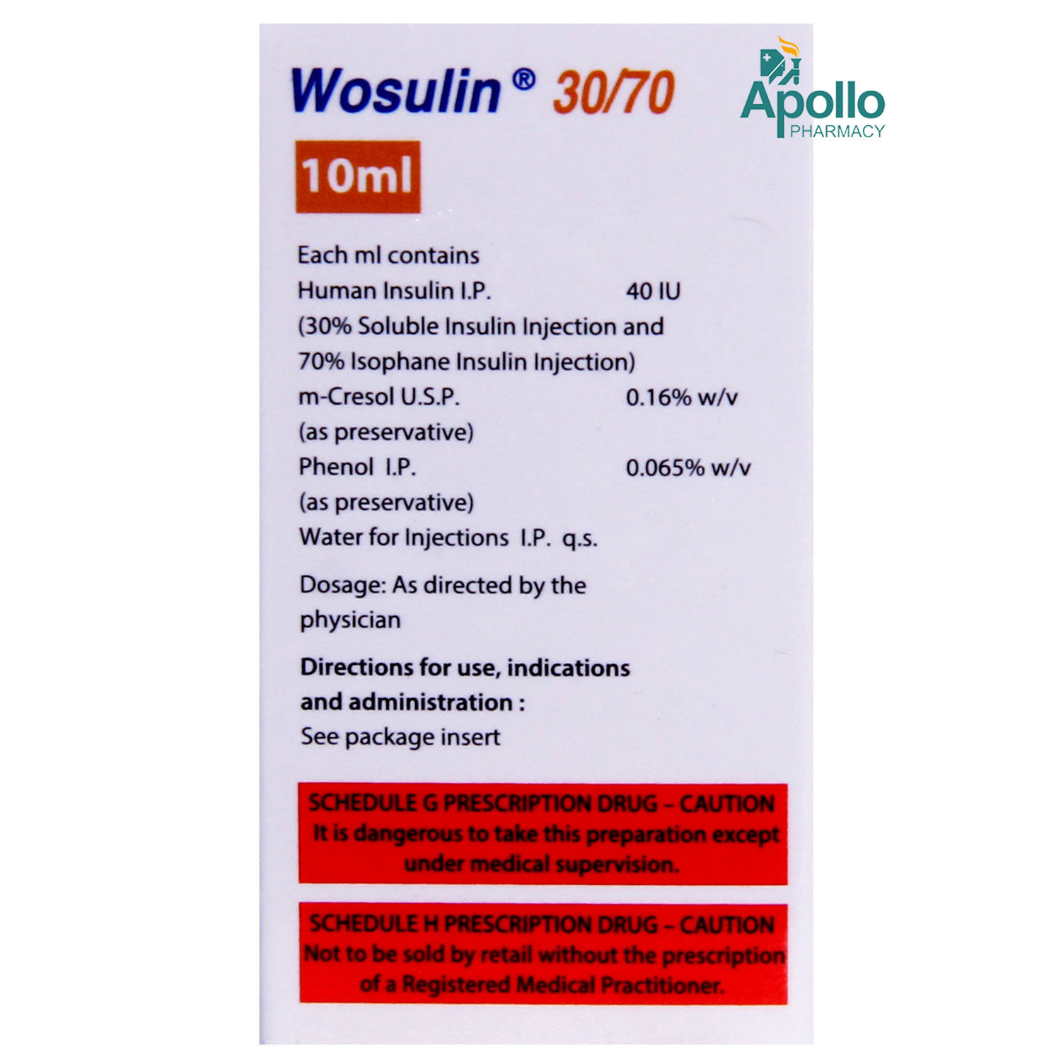 Wosulin 30/70 40IU/ml Injection 10 ml, Pack of 1 INJECTION Wosulin 30/70 40IU/ml Injection 10 ml, Pack of 1 INJECTION