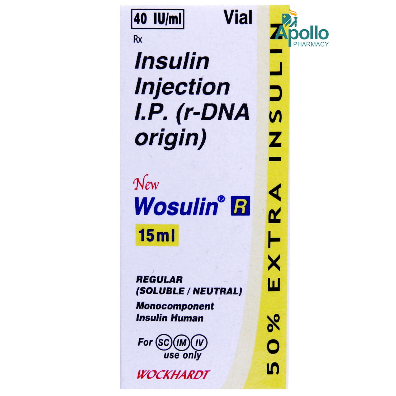 New Wosulin R 40IU/ml Injection 15 ml, Pack of 1 Injection New Wosulin R 40IU/ml Injection 15 ml, Pack of 1 Injection