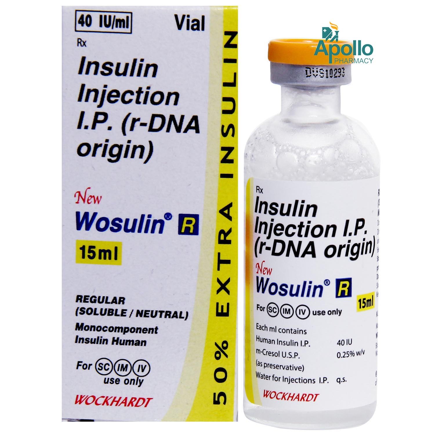 New Wosulin R 40IU/ml Injection 15 ml, Pack of 1 Injection New Wosulin R 40IU/ml Injection 15 ml, Pack of 1 Injection