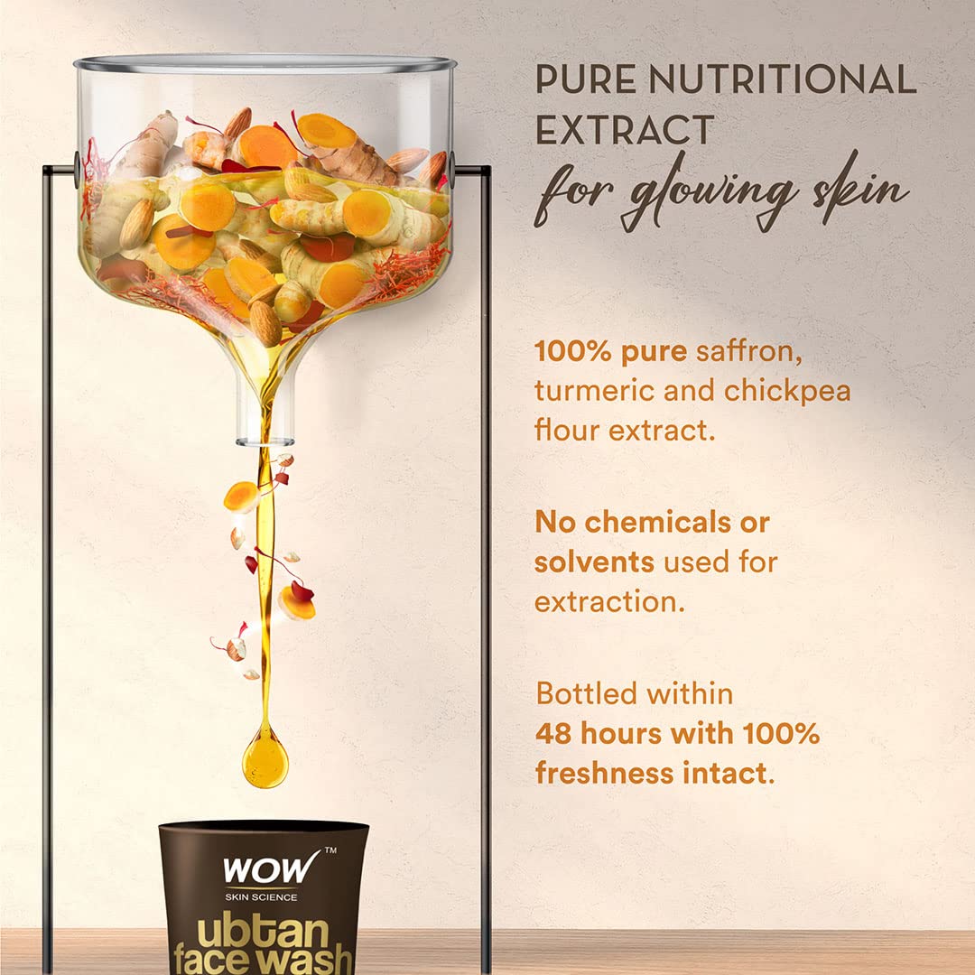 Wow Skin Science Ubtan Face Wash 50 ml | Chickpea Flour, Turmeric, Saffron, Almond Extract, Rose Water & Sandalwood Oil | Cleanses & Clarifies Skin Complexion | For Clear & Glowing Skin | For All Skin Type, Pack of 1 Wow Skin Science Ubtan Face Wash 50 ml | Chickpea Flour, Turmeric, Saffron, Almond Extract, Rose Water & Sandalwood Oil | Cleanses & Clarifies Skin Complexion | For Clear & Glowing Skin | For All Skin Type, Pack of 1