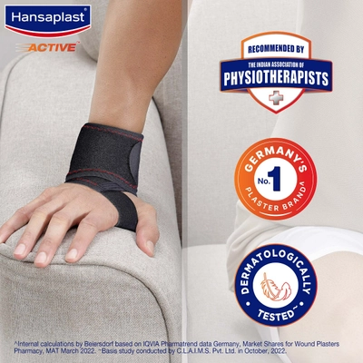 Hansaplast Active Wrist Support OSFM (One Size Fits Most), 1 Count, Pack of 1