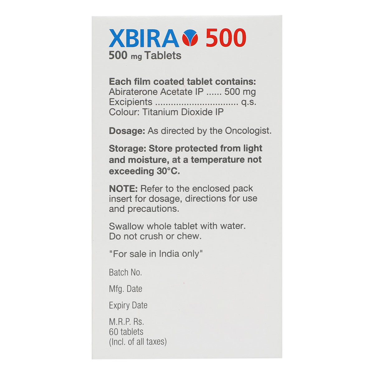 Xbira 500 Tablet 60's, Pack of 1 TABLET Xbira 500 Tablet 60's, Pack of 1 TABLET