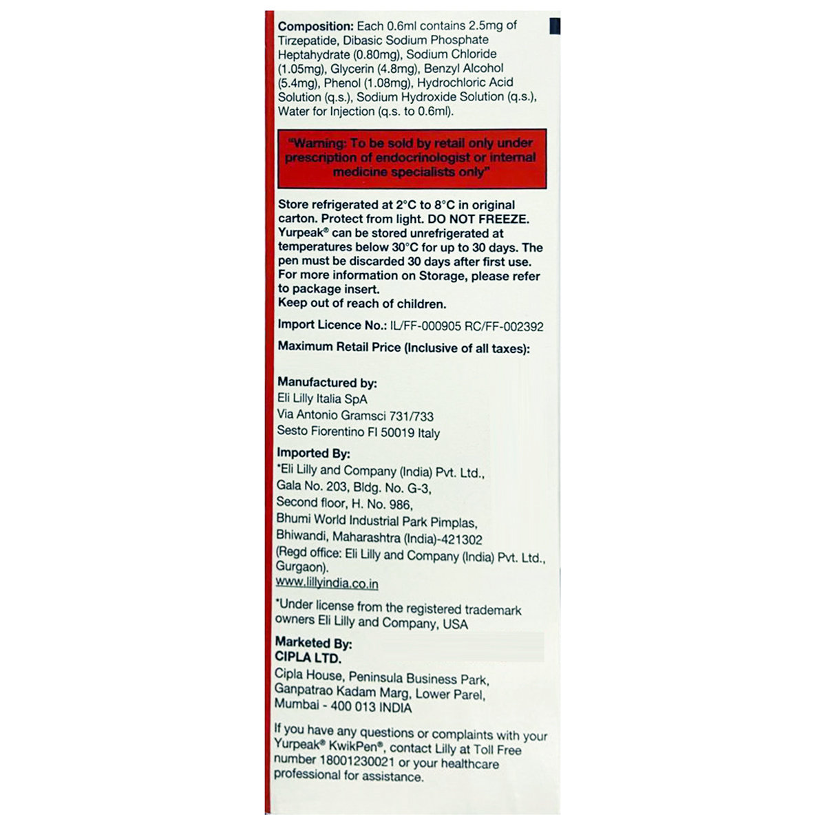 Yurpeak 2.5 mg/0.6ml Kwikpen, Pack of 1 Yurpeak 2.5 mg/0.6ml Kwikpen, Pack of 1