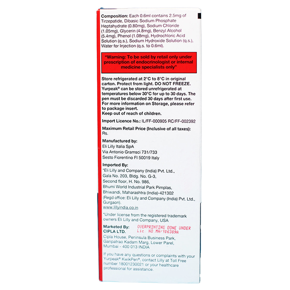 Yurpeak 2.5 mg/0.6ml Kwikpen, Pack of 1 Yurpeak 2.5 mg/0.6ml Kwikpen, Pack of 1