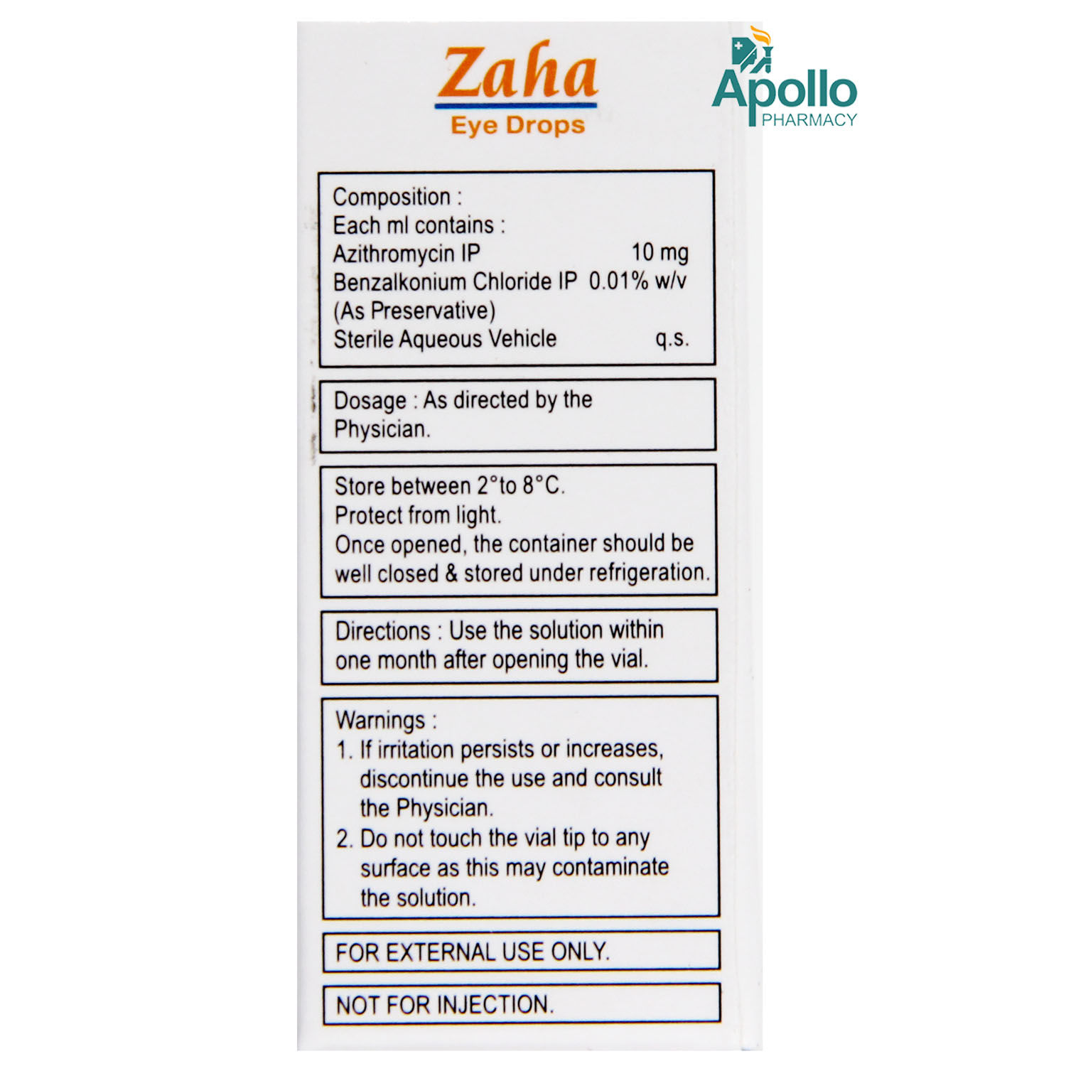 Zaha Eye Drops 3 ml Price, Uses, Side Effects, Composition Apollo