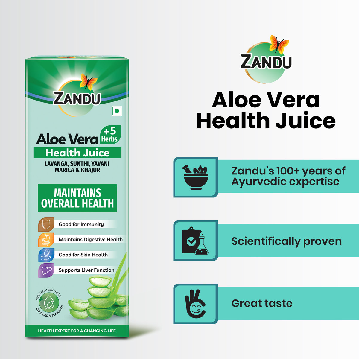 Zandu Aloe Vera +5 Herbs Health Juice, 1000 ml, Pack of 1 Zandu Aloe Vera +5 Herbs Health Juice, 1000 ml, Pack of 1